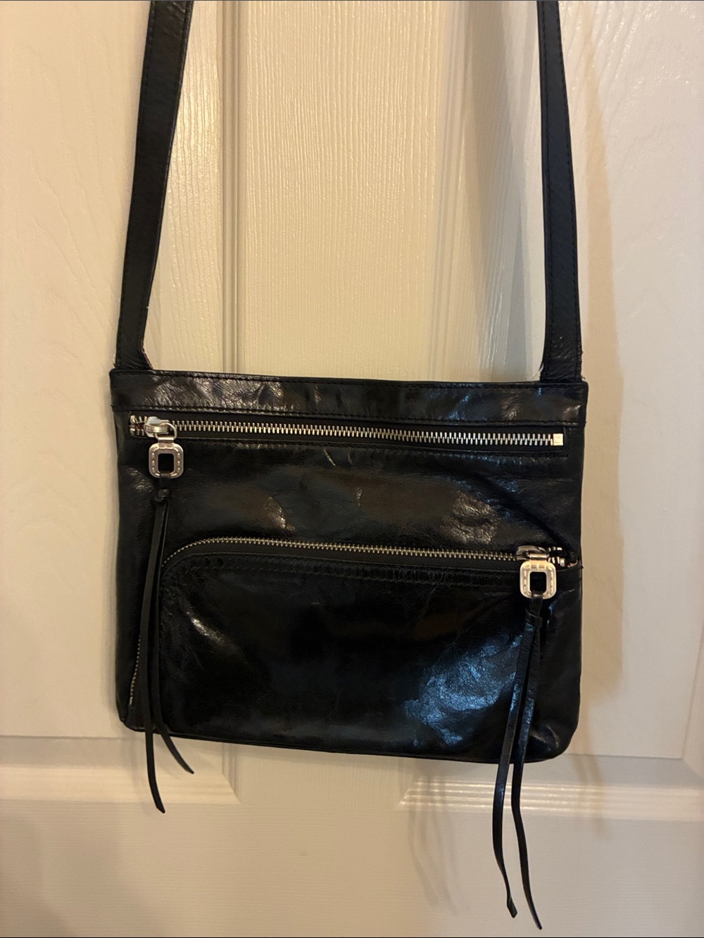 HOBO Black Leather Crossbody Bag with Silver Hardware